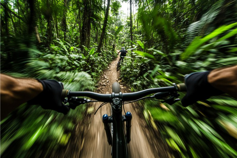 Trilha de bike em primeira perspectiva